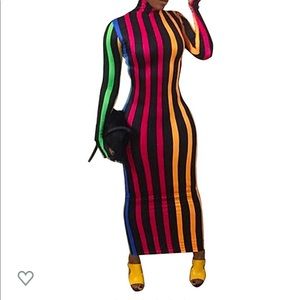 Long sleeve bodycon striped colorful dress